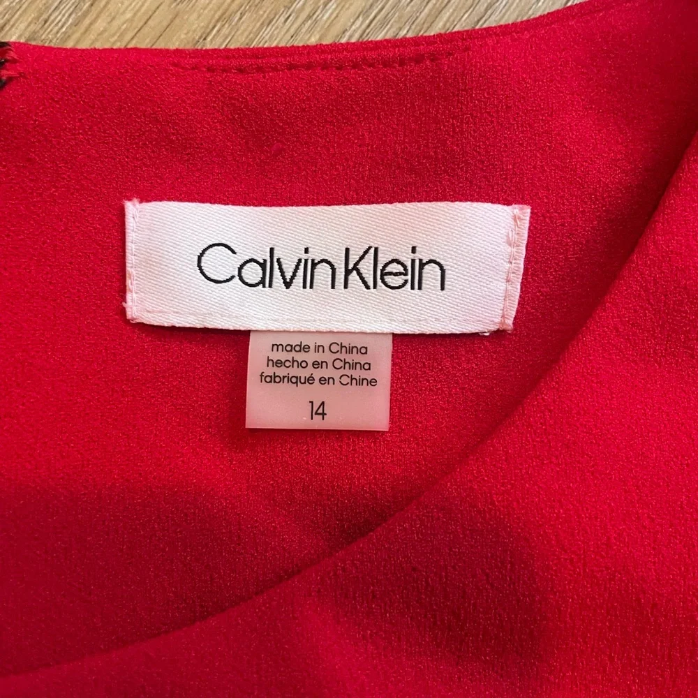 Calvin Klein Red Long-Sleeve Embellished Shift Dress - Picture 3 of 14